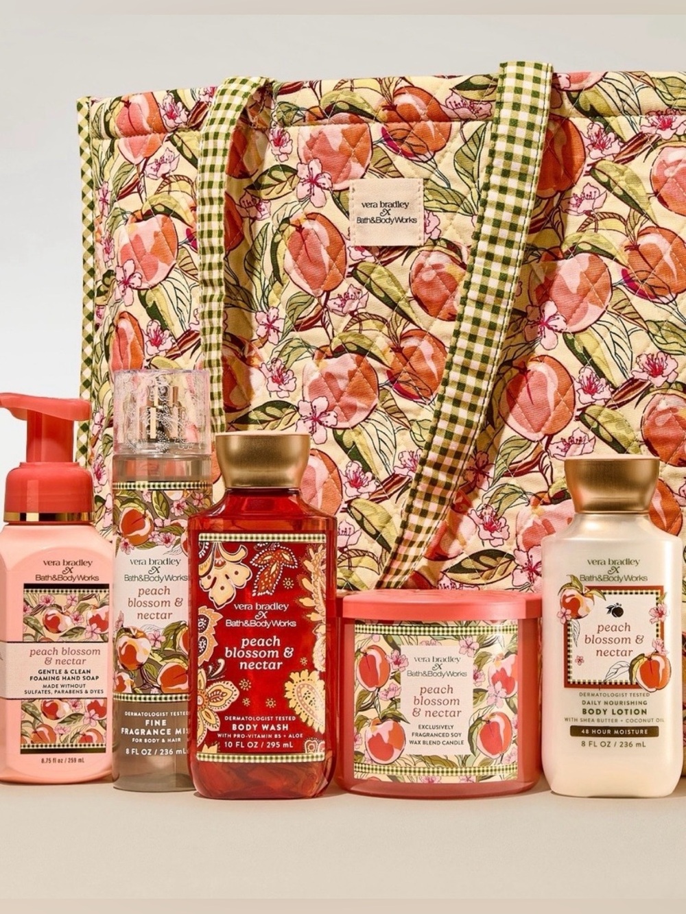 Bath & Body Works x Vera Bradley Peach Blossom & Nectar Tote Set 6pc.